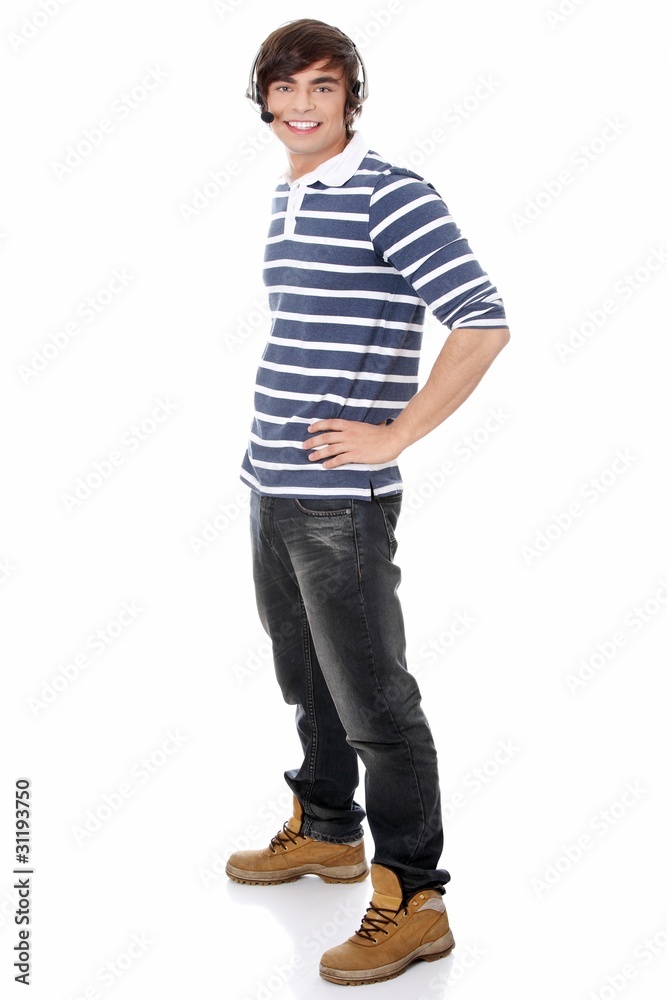 Young call center worker. Young call center worker.