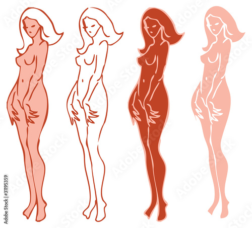 4 emblems variations of beautiful nude woman silhouette