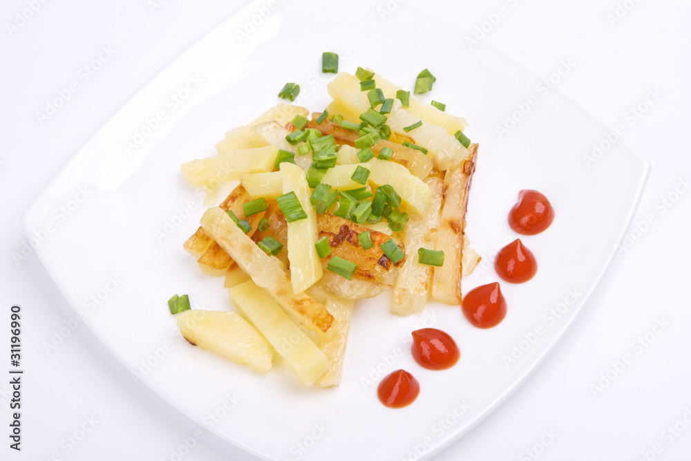 Fried potato with green onions Fried potato with green onions