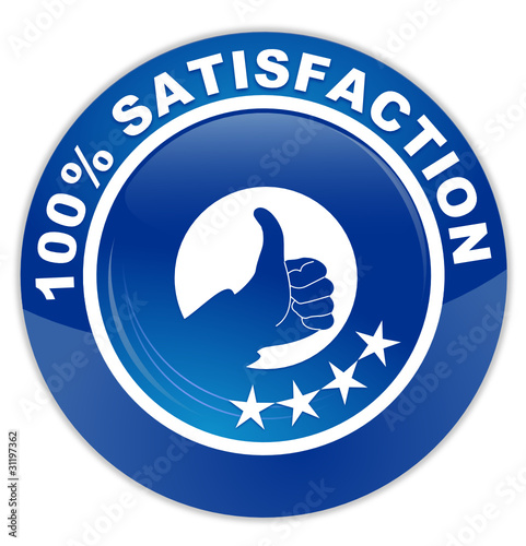 100 pour 100 satisfaction sur bouton rond  bleu