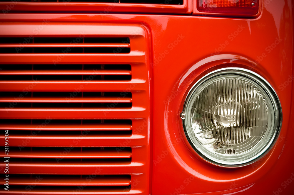 red truck headlight with shallow d.o.f