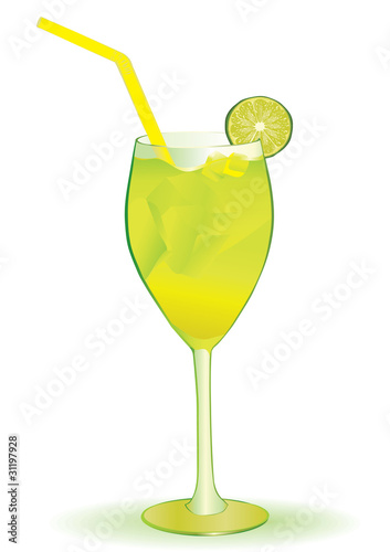 fresh cocktail or lemonade with ice cubes a