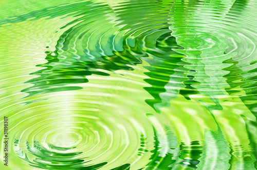 Green leaves in water ripples