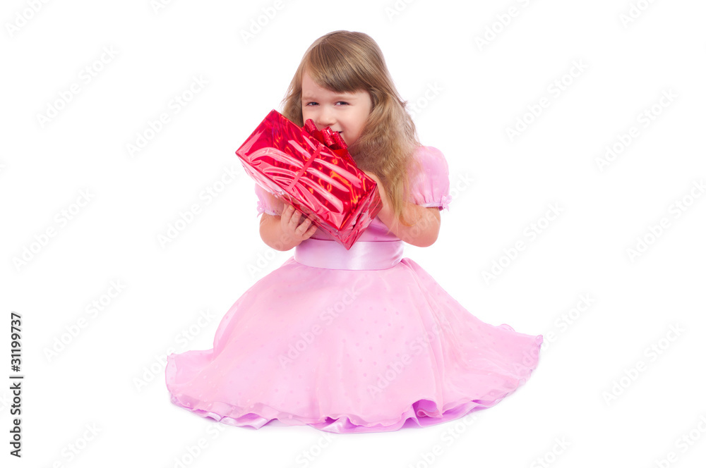 Little smiling girl with gift box Little smiling girl with gift box
