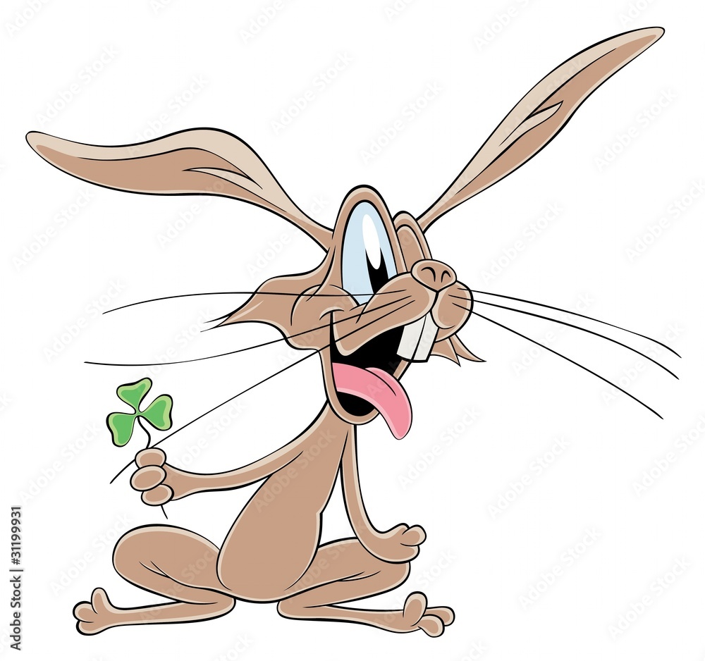 Obraz premium Excited Hare with Clover