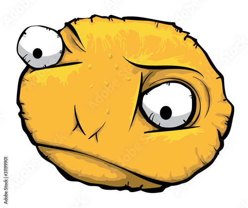 Yellow round unhappy Face of a Scraping