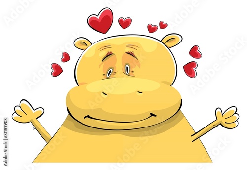 Happy Hippopotamus in Love. Hands up ready for Hug