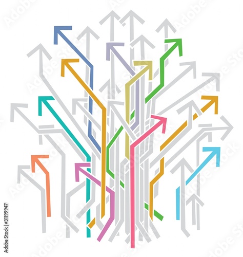 Bunch of colorful Arrows pointing into different Directions