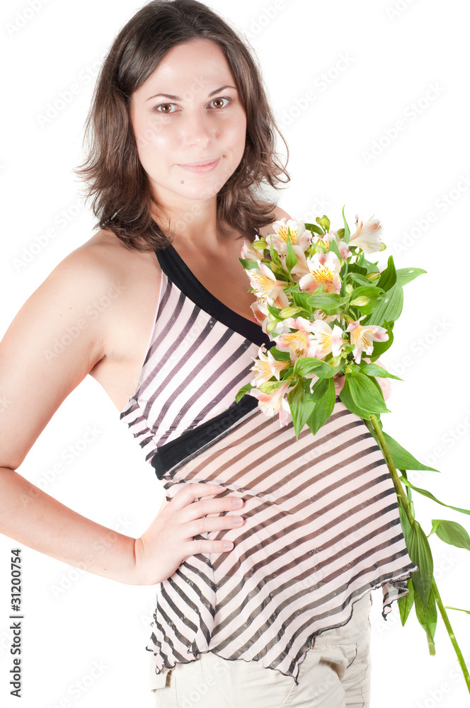 Portrait of pretty pregnant woman with flowers Portrait of pretty pregnant woman with flowers