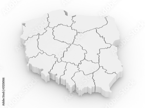 Three-dimensional map of Poland. 3d