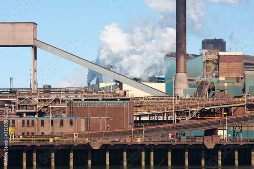 Steel factory with smokestack