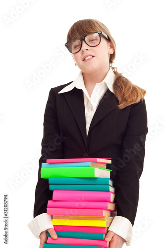 girl with stack color books
