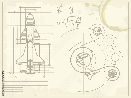 blueprint of the spaceship and its flight path
