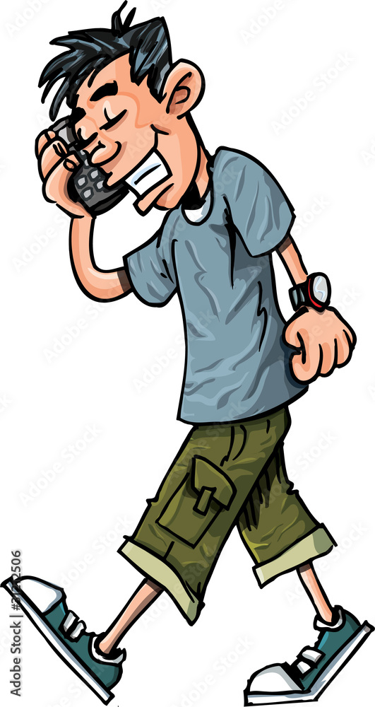 Cartoon of teen boy talking on his mobile phone Stock Vector | Adobe Stock
