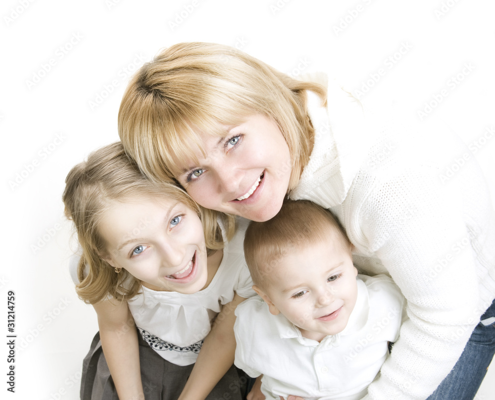 Mother with kids.Happy Smiling Family over white Mother with kids.Happy Smiling Family over white