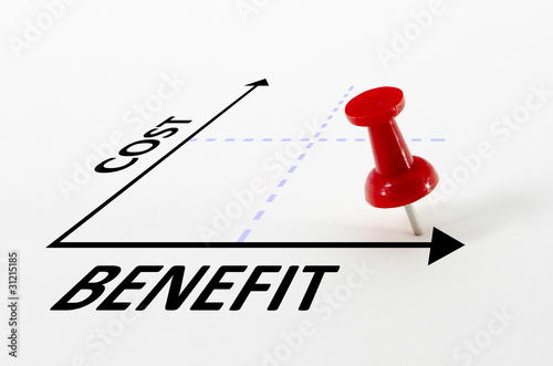 Cost Benefit Analysis Concept with Target Pin Marker