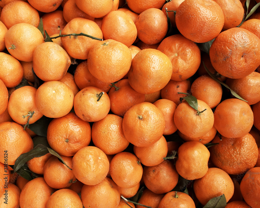 juicy tangerines closeup, natural background