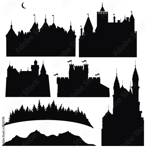 Silhouettes of  castles  and elements for design.