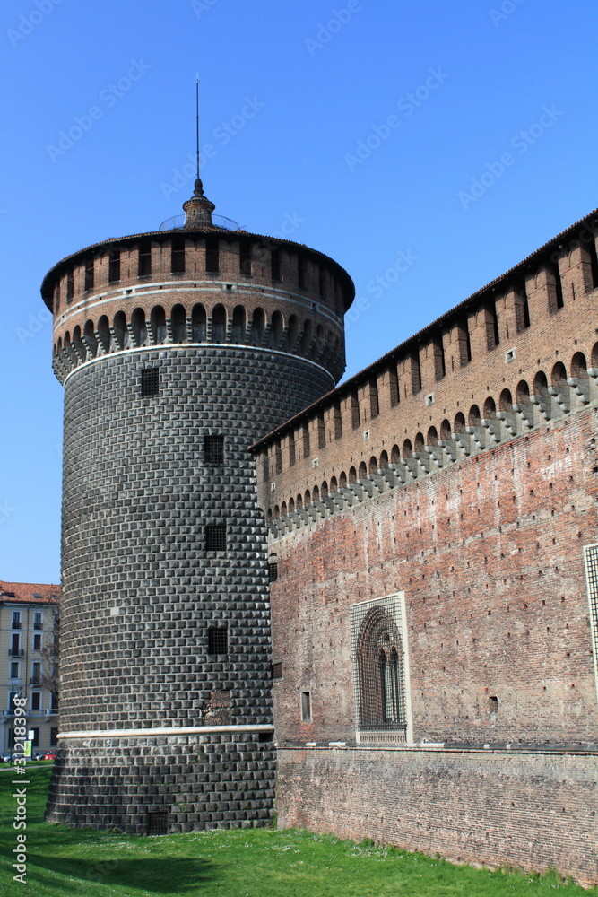 Torre e mura, Castello Sforzesco, Milano