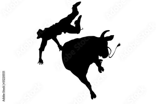 bull riding black silhouette isolate