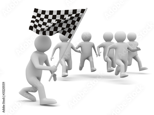 man with flag on white back...