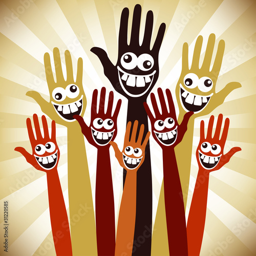 Crazy face hands design.