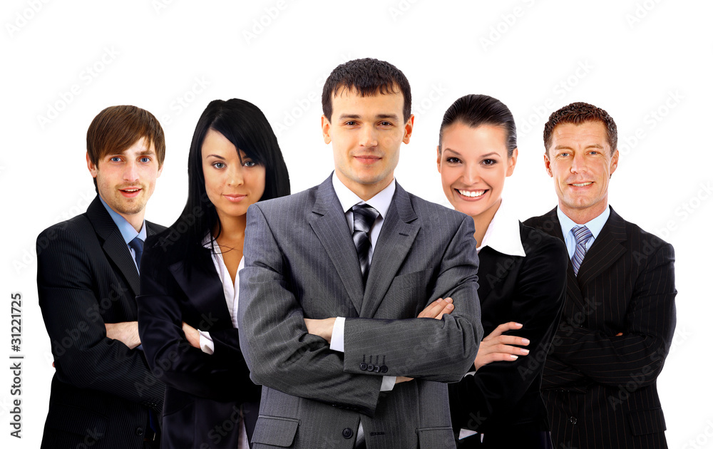 business man and his team isolated over a white background business man and his team isolated over a white background