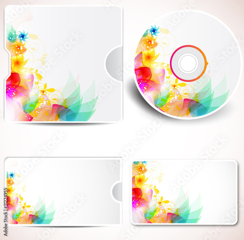 Cover design template of disk and business card. Floral Design