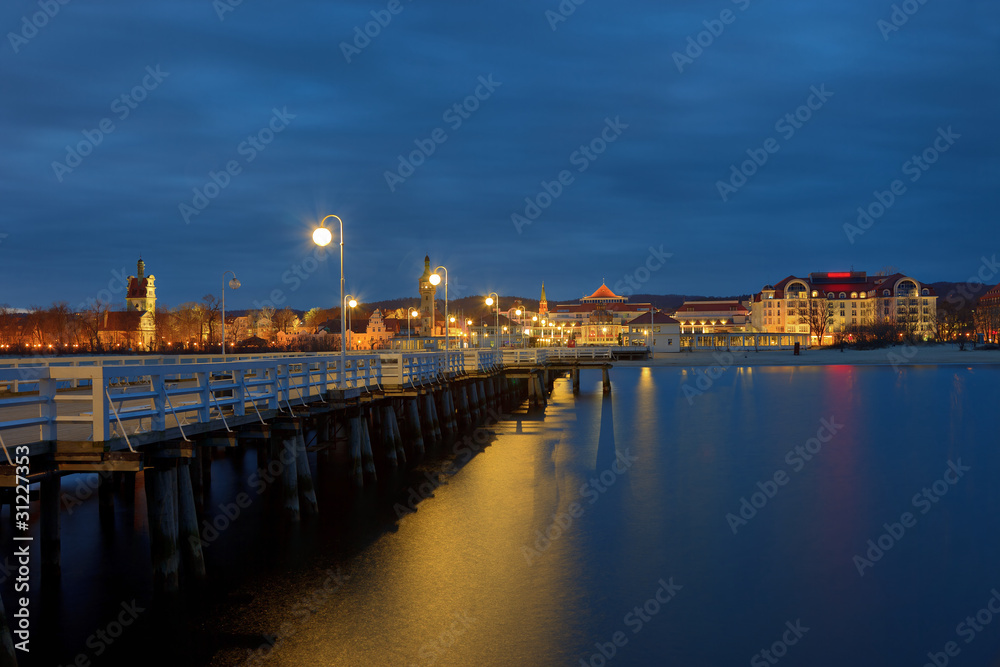 Night view from the pier at Sopot, Poland.