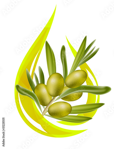 Olive oil. Stylized drop of oil, and olive branch inside. Vector