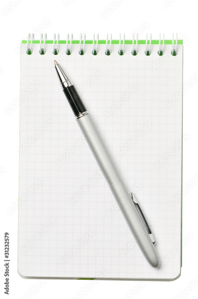 Notepad with pen on a white background Notepad with pen on a white background