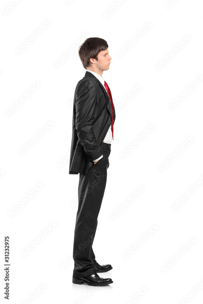 Full length portrait of a businessman waiting in line Full length portrait of a businessman waiting in line