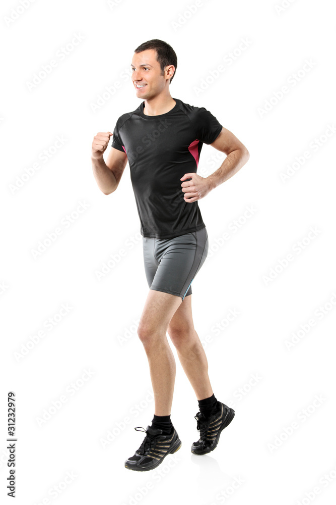 Full length portrait of a male athlete running Full length portrait of a male athlete running