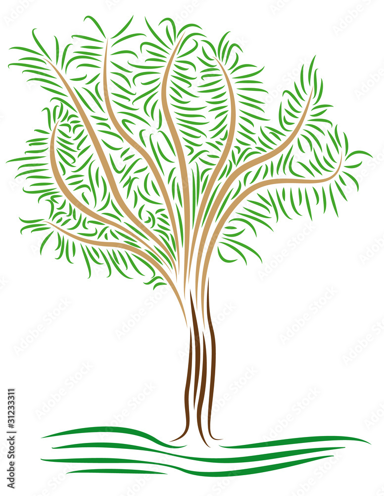 stylized tree with lines colored