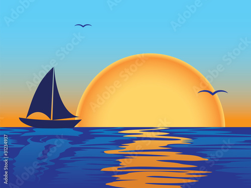 sea sunset with boat silhouette