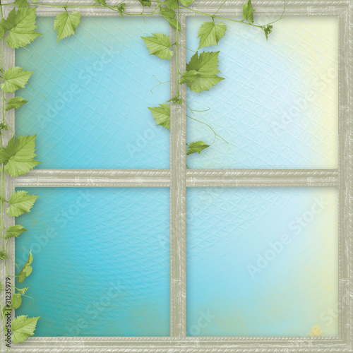 Card for congratulation or invitation with a branch of the vine