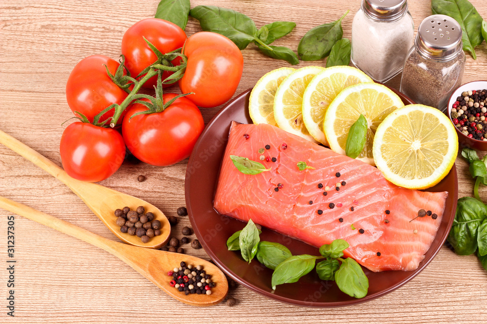 Red fish, lemon, pepper and tomato Red fish, lemon, pepper and tomato