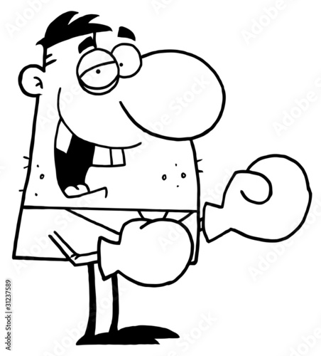 Outlined Boxer With Gloves, A Black Eye And Missing Teeth