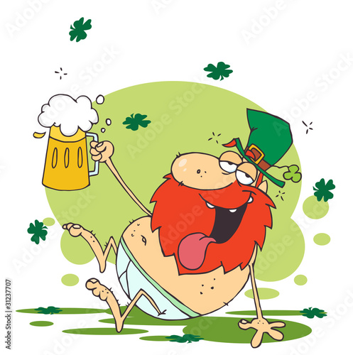 Tipsy Leprechaun In His Underwear, Holding Up A Beer