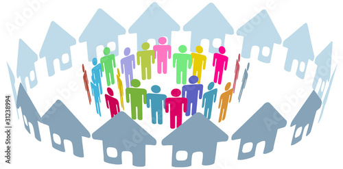 Social neighbor people meet in home ring