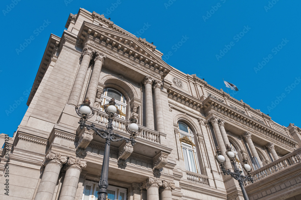 Fototapeta premium Colon Theatre facade on 9 de julio Avenue at Buenos Aires