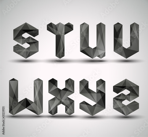 Trendy Black Fractal Geometric Alphabet.