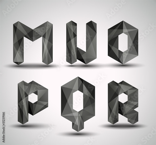 Trendy Black Fractal Geometric Alphabet.