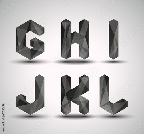 Trendy Black Fractal Geometric Alphabet.