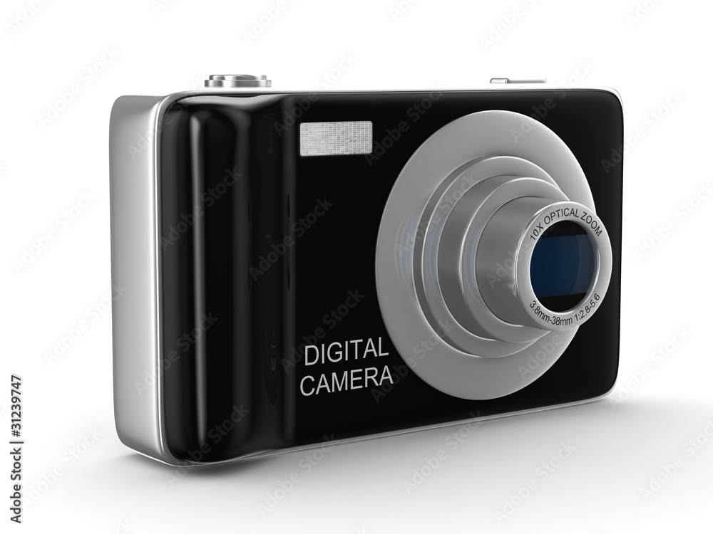 Compact digital camera on white. Isolated 3D image Compact digital camera on white. Isolated 3D image