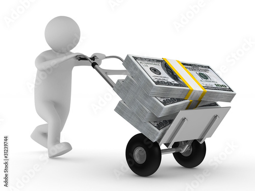 man push hand truck with do...