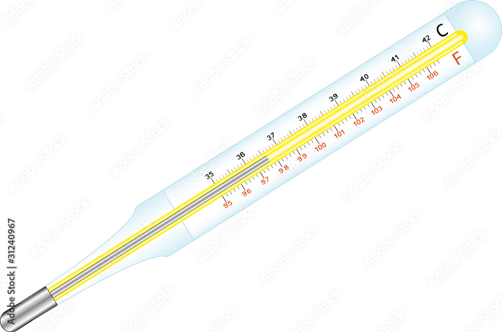 Medical mercury thermometer Celsius, Fahrenheit. Stock Vector | Adobe Stock