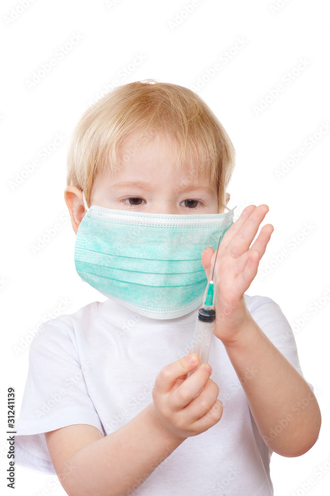 boy in a mask holding a syringe boy in a mask holding a syringe