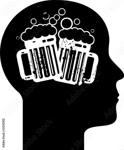 Human mind - beer mugs, vector illustration