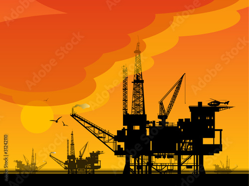 Sea Oil Rig Drilling Platforms, vector illustration
